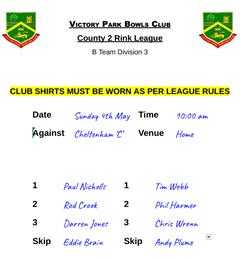 SELECTION - 04/05/2025	Glos Bowls Sunday League 'B' League v Cheltenham 'C'