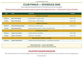 Revised Club Finals Schedule